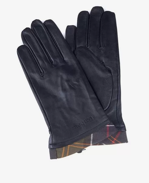 Hats & Gloves Accessories Barbour Tartan Trimmed Leather Gloves Long-Lasting Black/Classic
