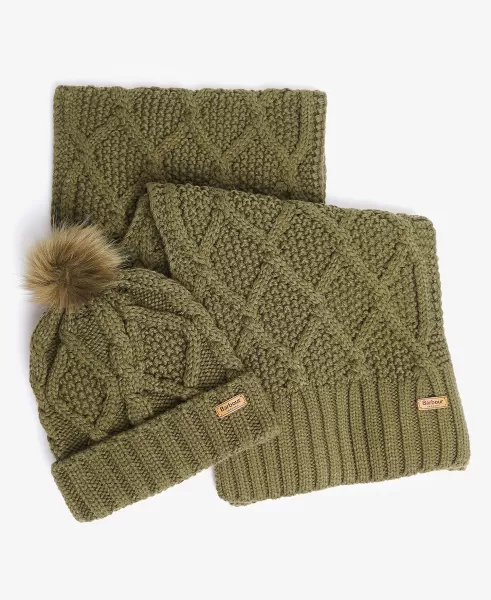 Barbour Ridley Beanie & Scarf Gift Set Accessories Beauty Hats & Gloves Green