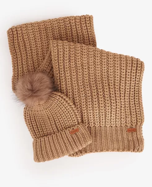 Accessories Barbour Saltburn Beanie & Scarf Gift Set Hats & Gloves Beige Elevate