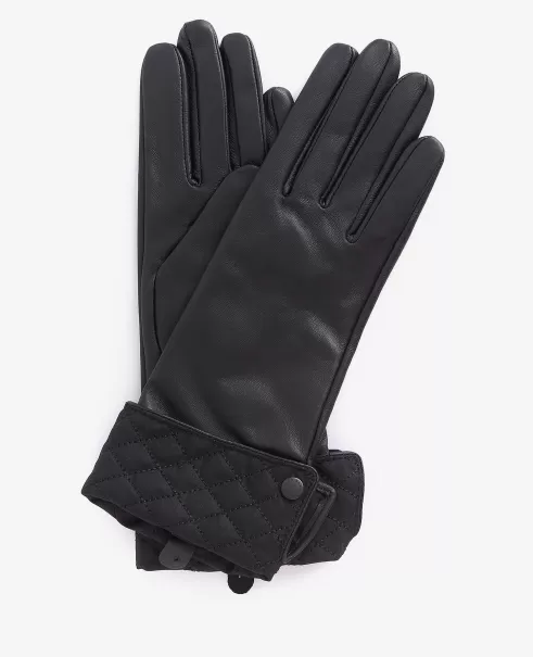 Unique Barbour Lady Jane Leather And Wax Gloves Accessories Black Hats & Gloves