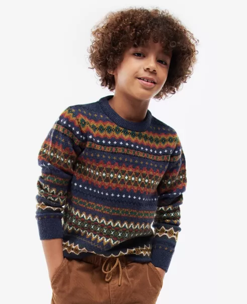 Kids Barbour Boys Case Fair Isle Crew Classic Red Top Clothing