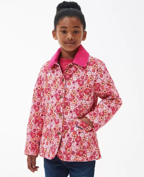 Kids Easy Pink Jackets Barbour Girls' Patterned Liddesdale Quilted Jacket
